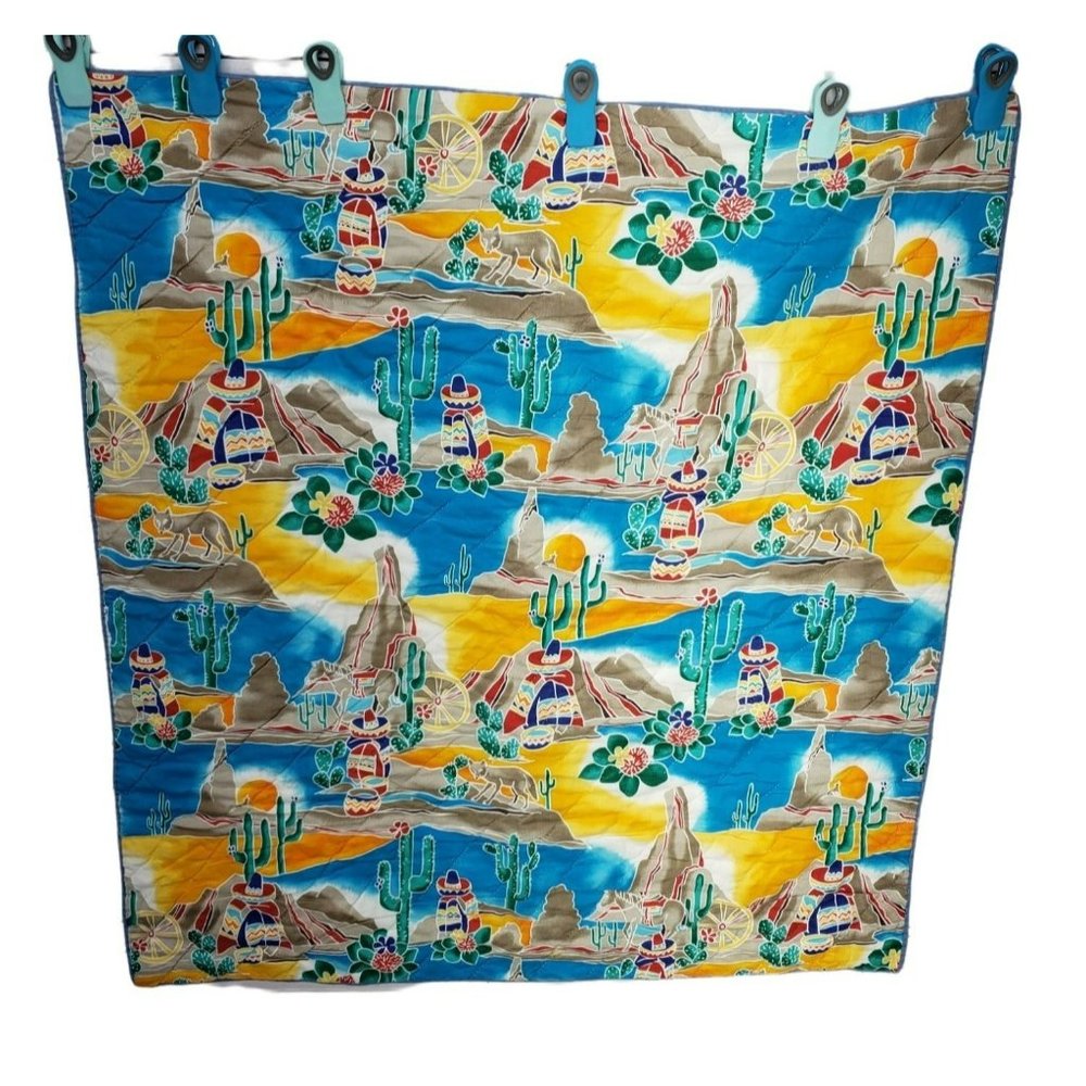 South Western Mexican Lap Baby Blanket Blue Southwestern‎ Quilt Vintage Boho